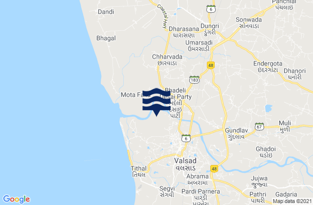Karte der Gezeiten Valsād, India