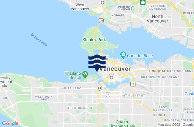 Karte der Gezeiten Vancouver, Canada