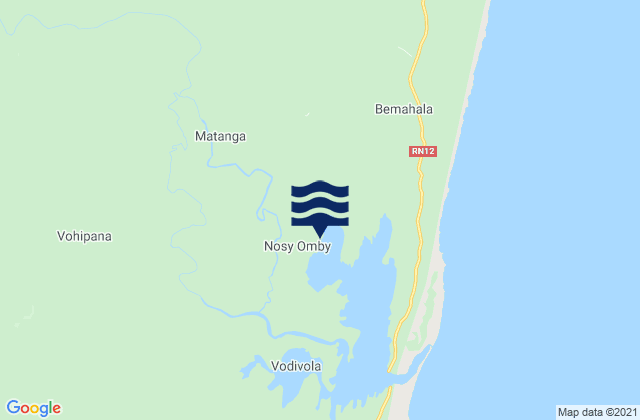 Karte der Gezeiten Vangaindrano District, Madagascar