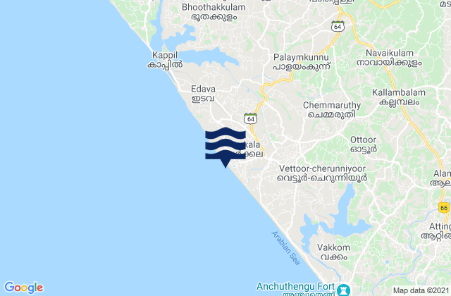 Karte der Gezeiten Varkala, India