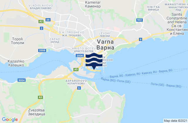 Karte der Gezeiten Varna, Bulgaria