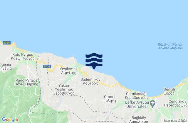 Karte der Gezeiten Varíseia, Cyprus