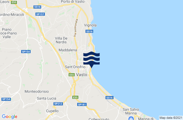 Karte der Gezeiten Vasto, Italy