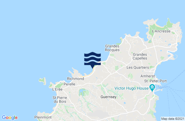 Karte der Gezeiten Vazon Bay - Beach - Guernsey, France