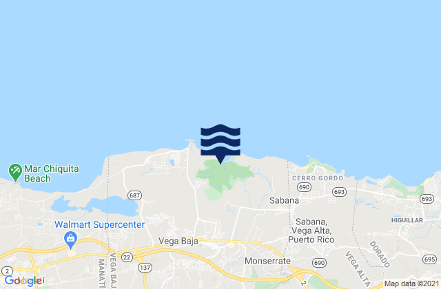 Karte der Gezeiten Vega Baja Barrio-Pueblo, Puerto Rico