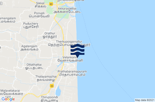 Karte der Gezeiten Velankanni, India