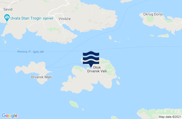 Karte der Gezeiten Veliki Drvenik, Croatia