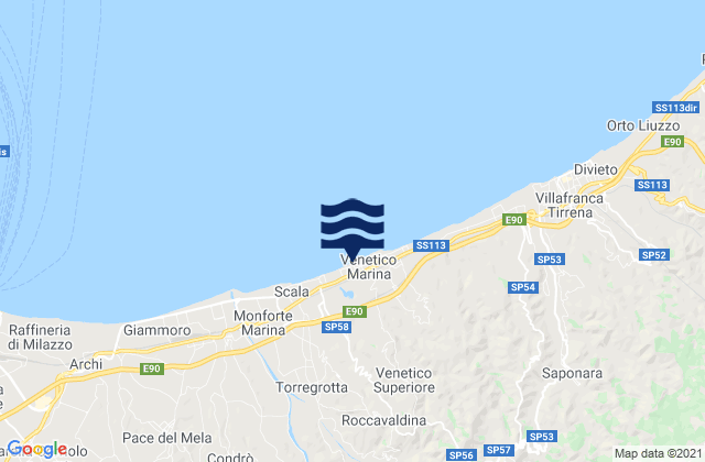 Karte der Gezeiten Venetico Marina, Italy