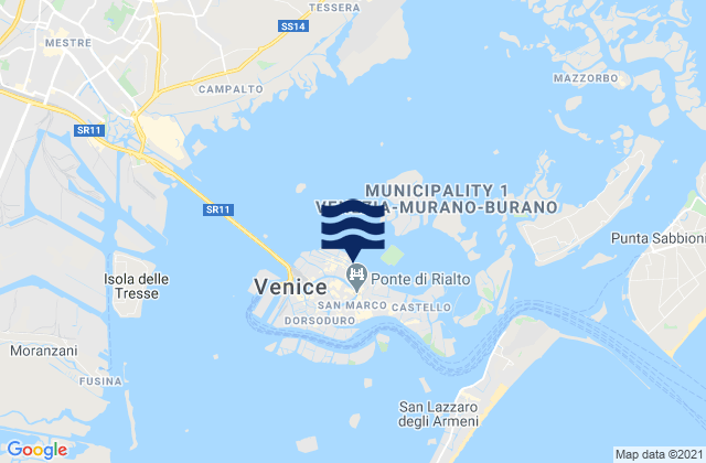 Karte der Gezeiten Venezia, Italy
