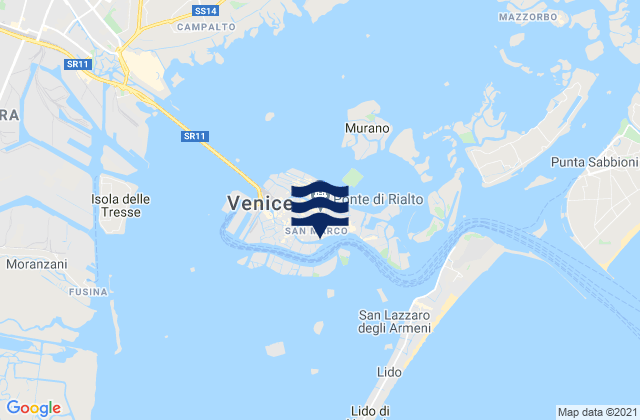 Karte der Gezeiten Venice, Italy