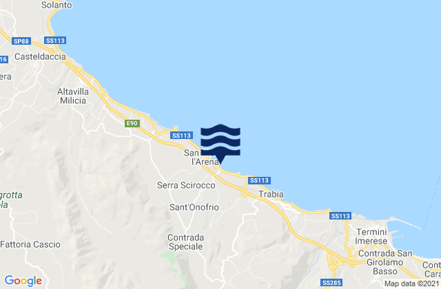 Karte der Gezeiten Ventimiglia di Sicilia, Italy