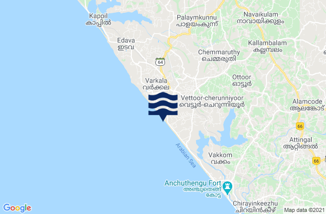 Karte der Gezeiten Vettūr, India