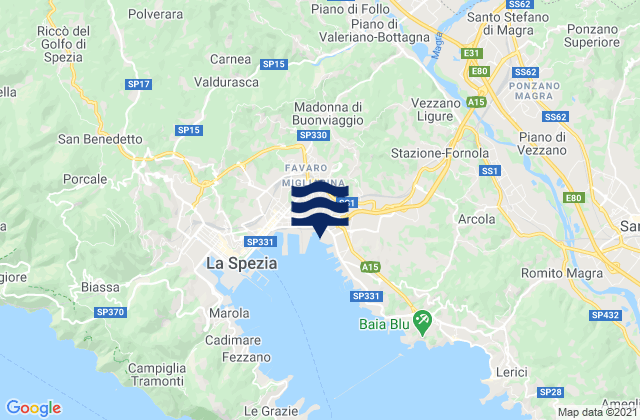 Karte der Gezeiten Vezzano Ligure, Italy