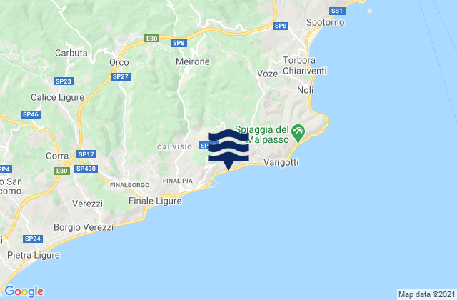 Karte der Gezeiten Vezzi Portio, Italy