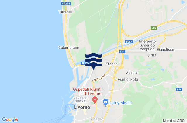 Karte der Gezeiten Vicarello, Italy