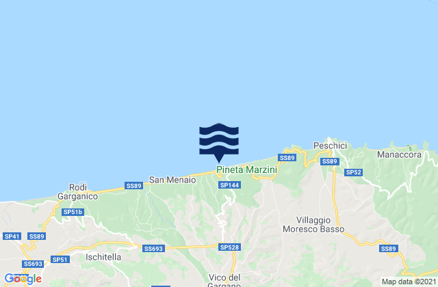 Karte der Gezeiten Vico del Gargano, Italy