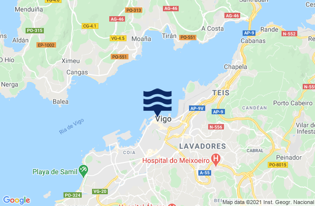 Karte der Gezeiten Vigo, Spain