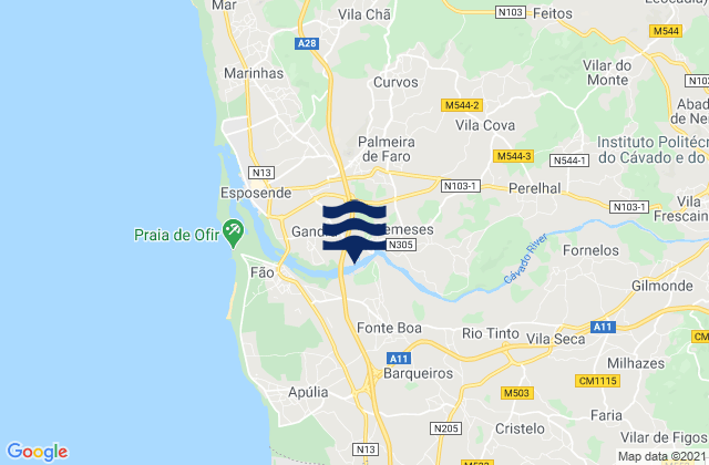 Karte der Gezeiten Vila Frescainha, Portugal