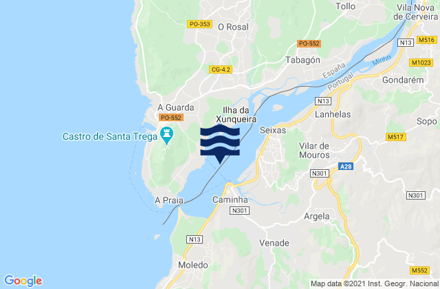 Karte der Gezeiten Vila Nova de Cerveira, Portugal