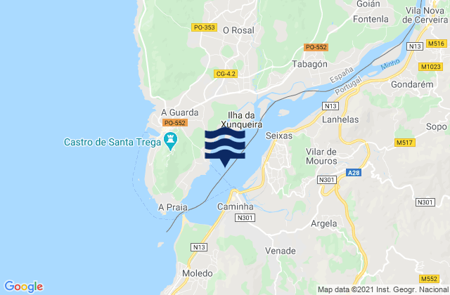 Karte der Gezeiten Vila Nova de Cerveira, Portugal