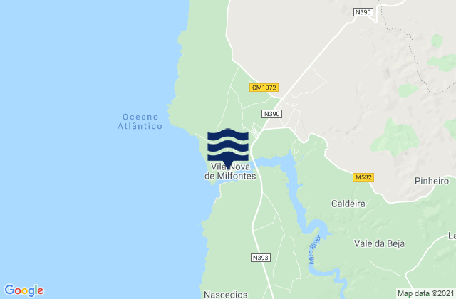 Karte der Gezeiten Vila Nova de Milfontes, Portugal
