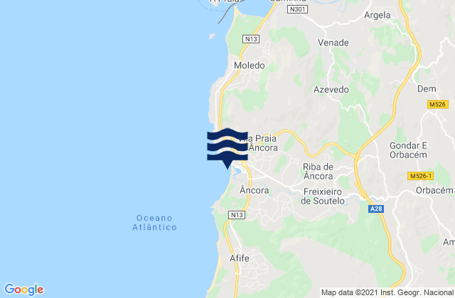 Karte der Gezeiten Vila Praia de Âncora, Portugal