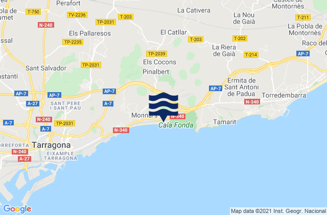 Karte der Gezeiten Vilabella, Spain