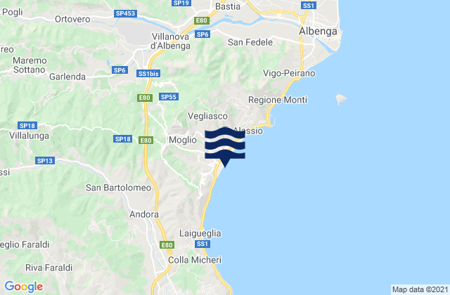 Karte der Gezeiten Villafranca, Italy