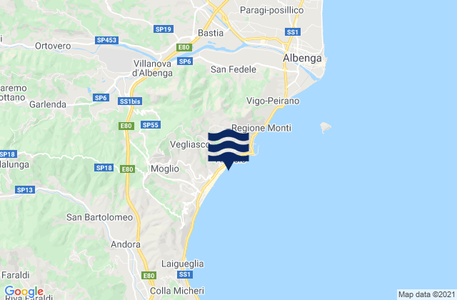 Karte der Gezeiten Villanova d'Albenga, Italy