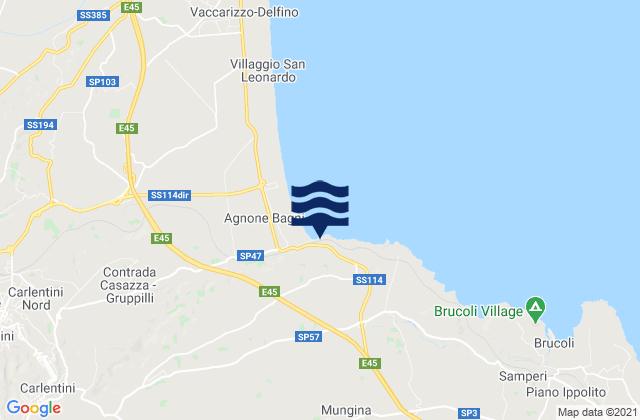 Karte der Gezeiten Villasmundo, Italy