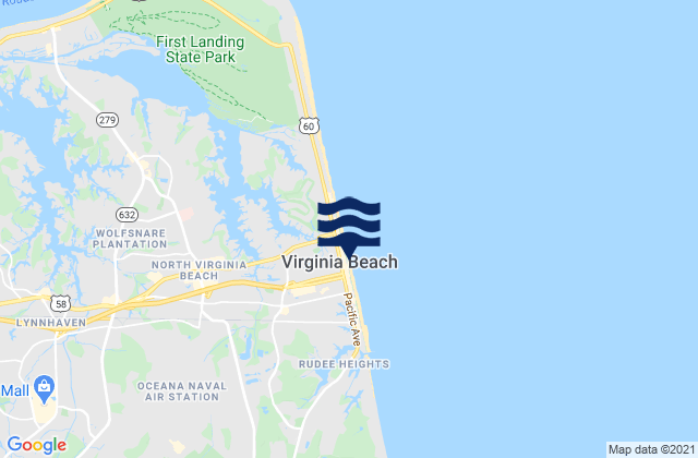 Karte der Gezeiten Virginia Beach, United States