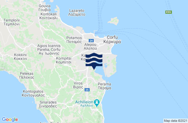 Karte der Gezeiten Virós, Greece