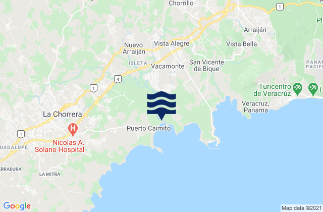 Karte der Gezeiten Vista Alegre, Panama