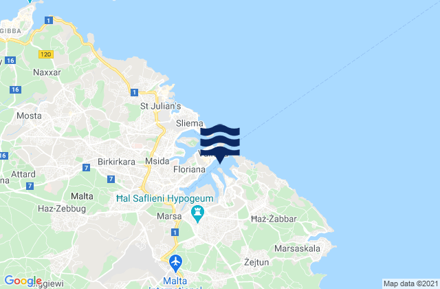 Karte der Gezeiten Vittoriosa, Malta