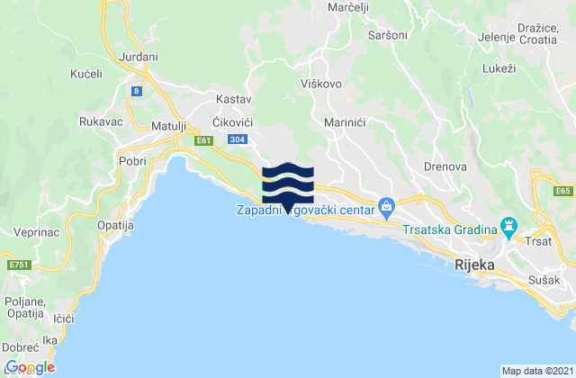 Karte der Gezeiten Viškovo, Croatia