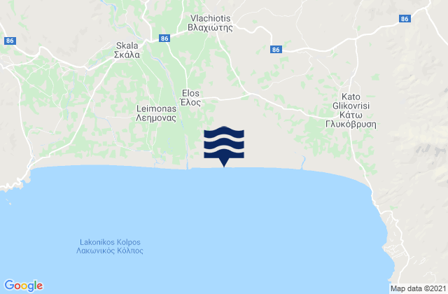Karte der Gezeiten Vlachiótis, Greece
