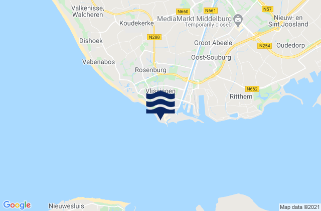 Karte der Gezeiten Vlissingen, Netherlands
