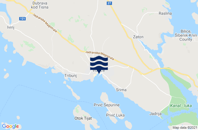 Karte der Gezeiten Vodice, Croatia