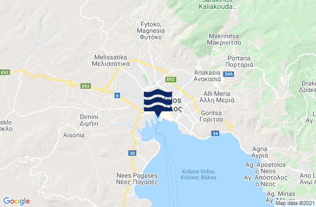 Karte der Gezeiten Volos, Greece