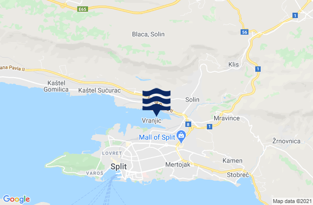 Karte der Gezeiten Vranjic, Croatia