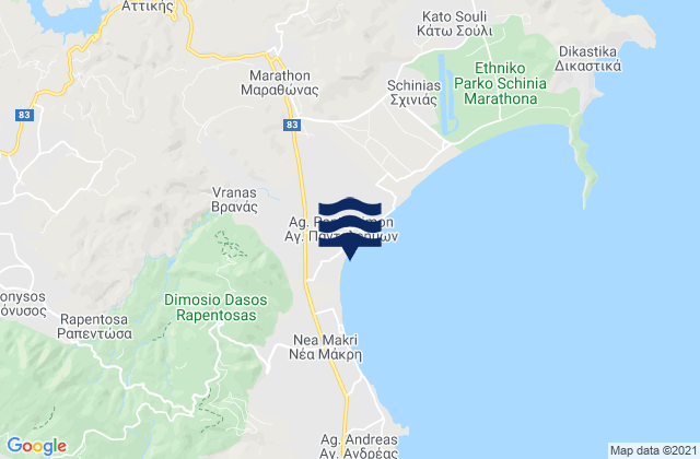 Karte der Gezeiten Vraná, Greece