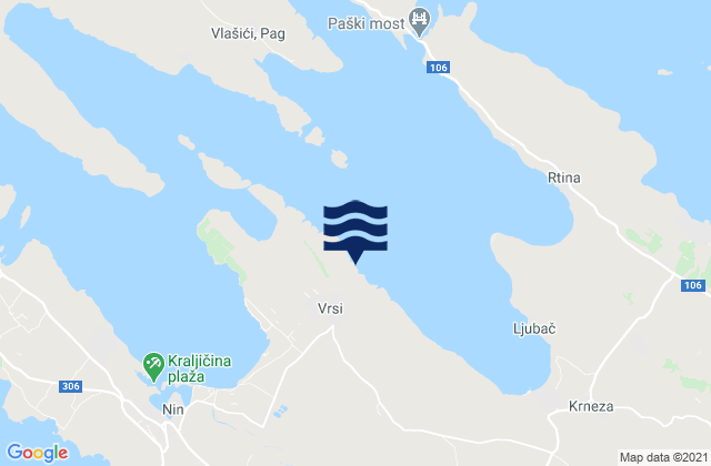 Karte der Gezeiten Vrsi, Croatia