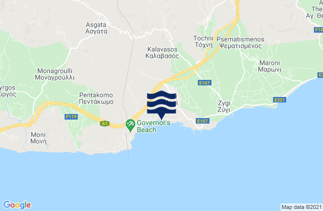 Karte der Gezeiten Vávla, Cyprus