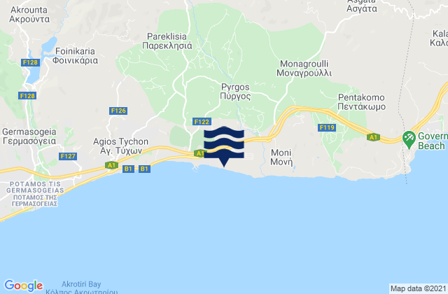 Karte der Gezeiten Víkla, Cyprus