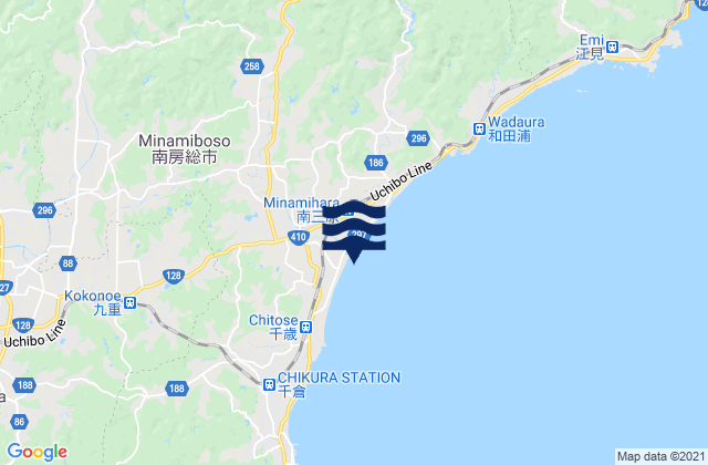 Karte der Gezeiten Wada Rivermouth, Japan