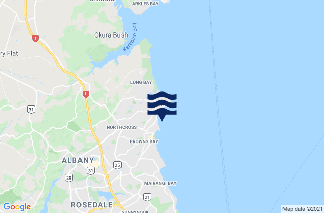 Karte der Gezeiten Waiake Beach, New Zealand
