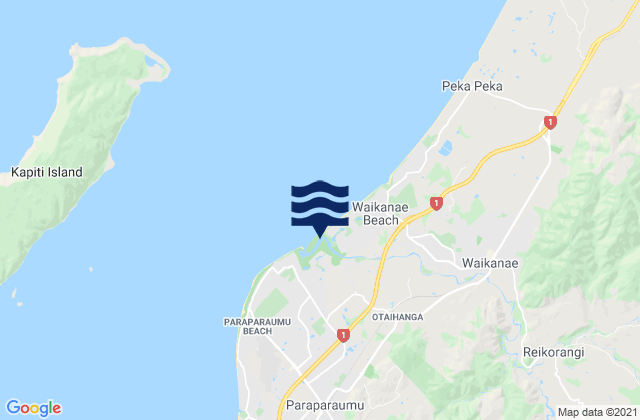 Karte der Gezeiten Waikanae Beach, New Zealand