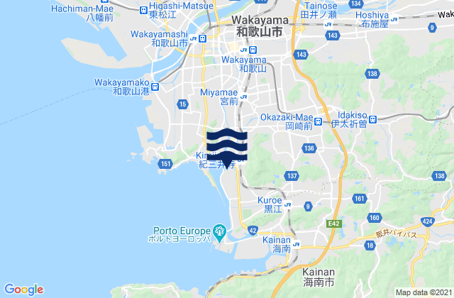 Karte der Gezeiten Wakanoura Wan, Japan