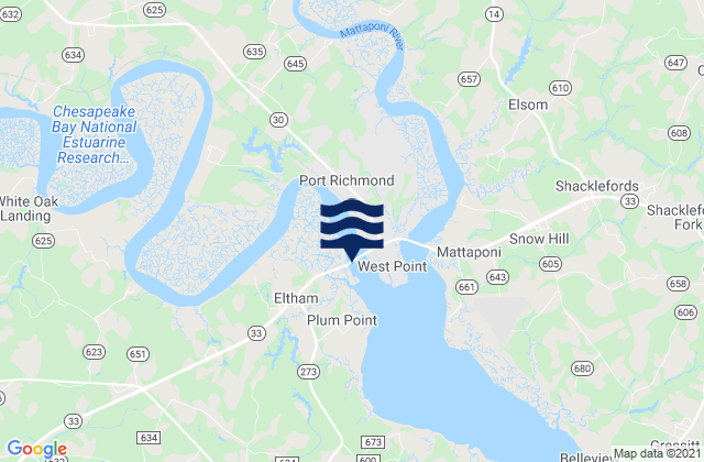 Karte der Gezeiten Wakema (Fraziers Ferry Mattaponi River), United States