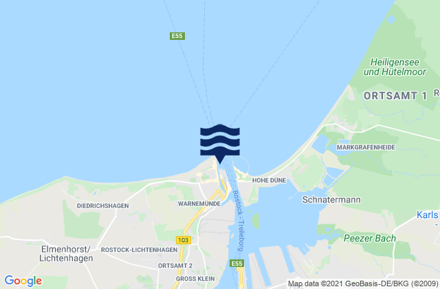 Karte der Gezeiten Warnemünde-Hafen, Germany